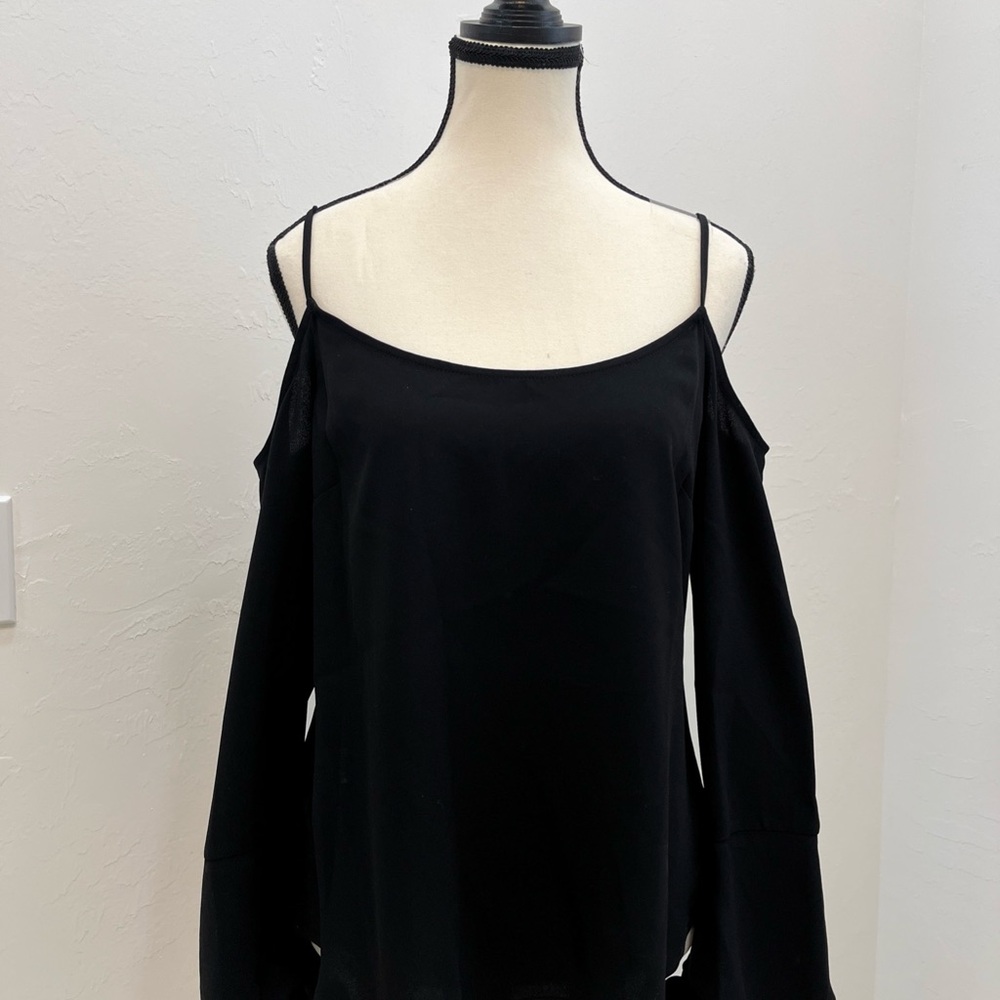 BCBG MAXAZRIA Womens Size Small Black‎ Nicholette Cold Shoulder Blouse